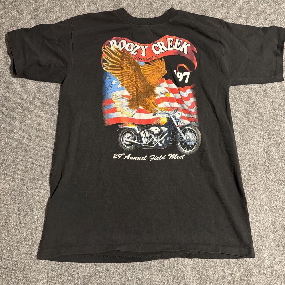 Vintage 1997 Boozy Creek TN Motorcylce Meetup Graphic T-Shirt Mens Size L Black